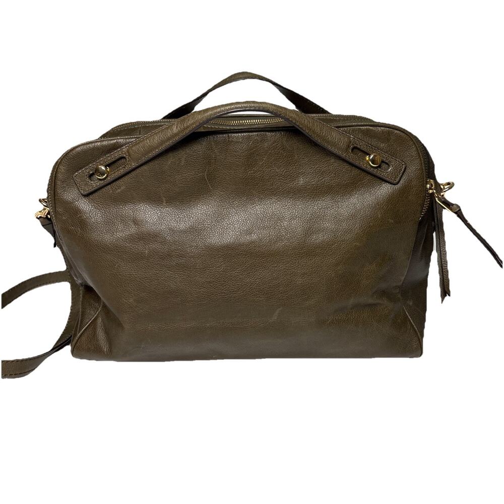 BANANA REPUBLIC Leather Large Duffle North/South Tote Dark Olive Green 2015 - Picture 10 of 16